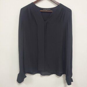 Antonio Melani Womens Silk Pleated Long Sleeve Top Size‎ XS Black Clean Girl